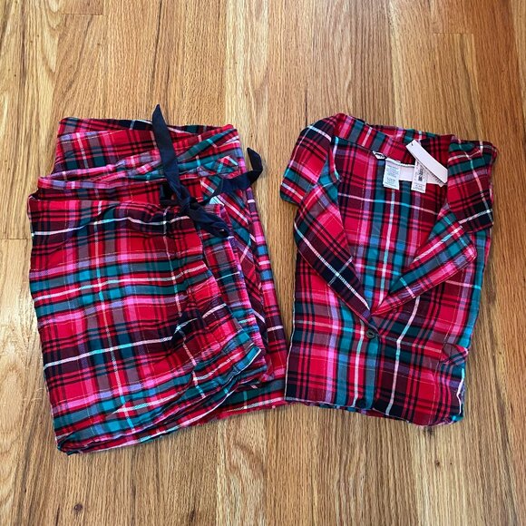 NWT Victoria Secret Ladies XL Long Sleeve Pajama Set Flannel Red Pink Plaid - Picture 14 of 14